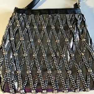 Black & Silver Metallic Rhinestone Handbag